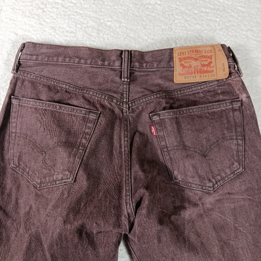 Levis 501xx Jeans Mens 34x30 (32x30) Brown Denim Button Fly Y2K Bat Wing Western
